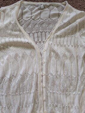 Tommy Hilfiger lightweight lacey ivory cardigan v neck large 100% cotton